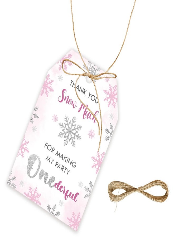 FORSHEEP 50pcs Snowflake Thank You Tags, Thank You Snow Much Gift Tag with String for Winter Party, Pink Snowflake Thank You Paper Tags for Christmas Holiday/Winter Wonderland Party Favors - Image 1